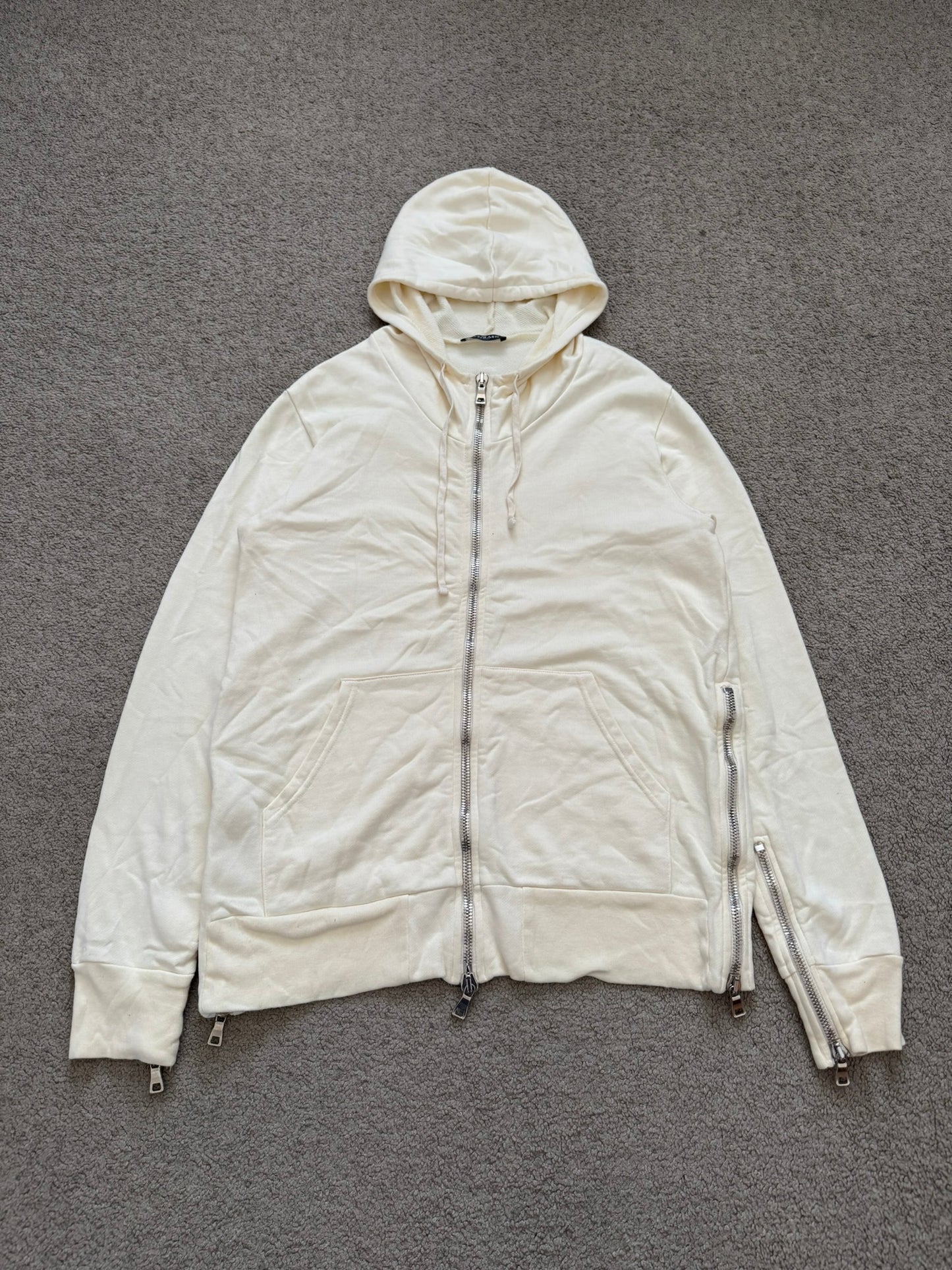 FW11 Balmain by Christophe Decarnin Cream Side Zipper Hoodie