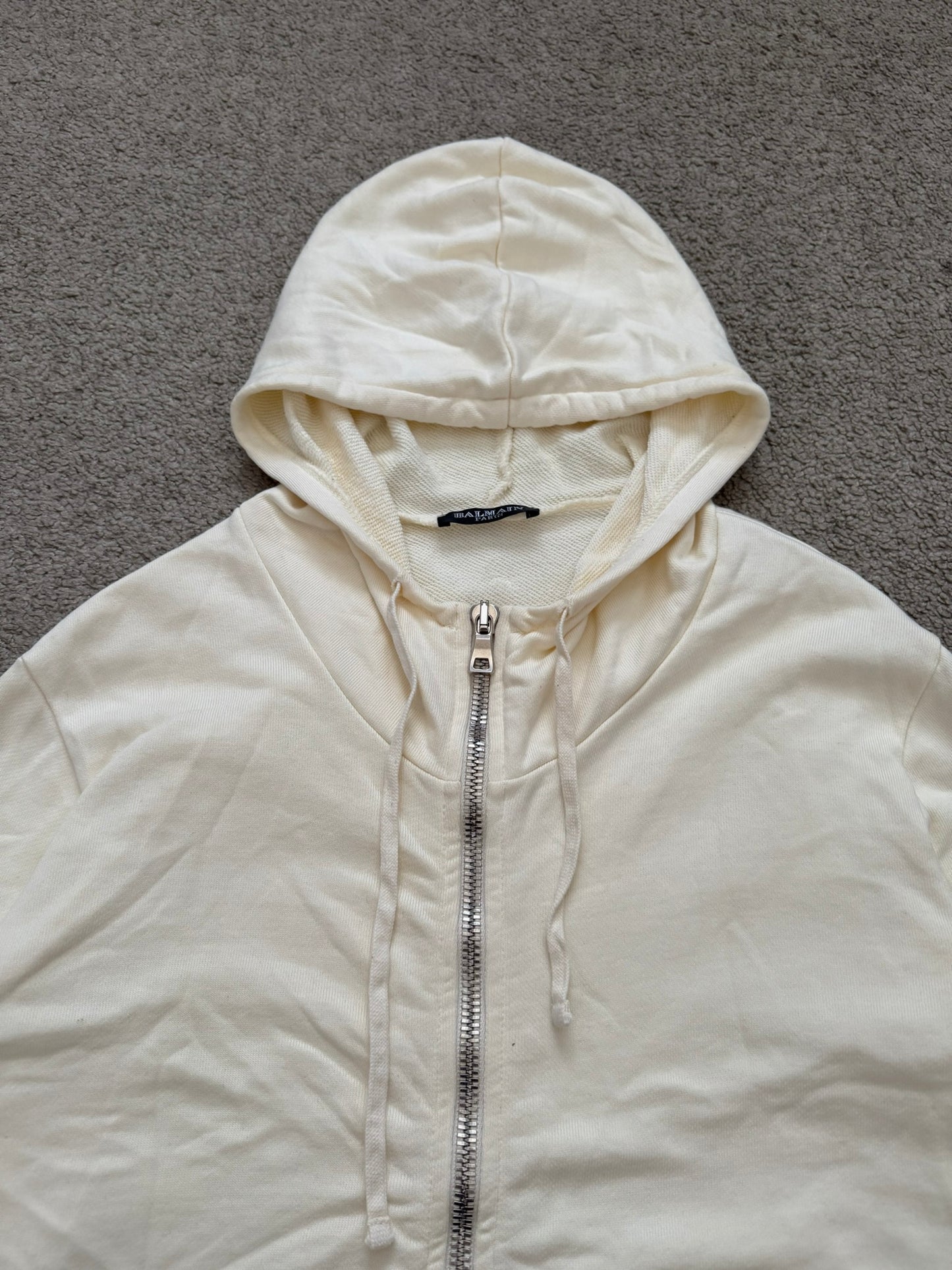 FW11 Balmain by Christophe Decarnin Cream Side Zipper Hoodie