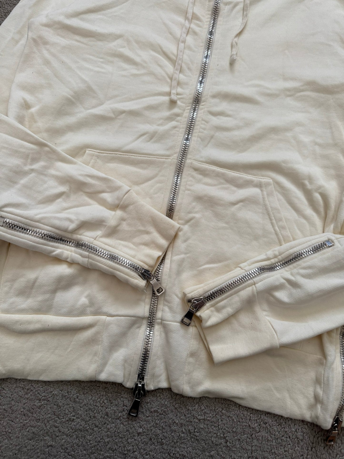 FW11 Balmain by Christophe Decarnin Cream Side Zipper Hoodie