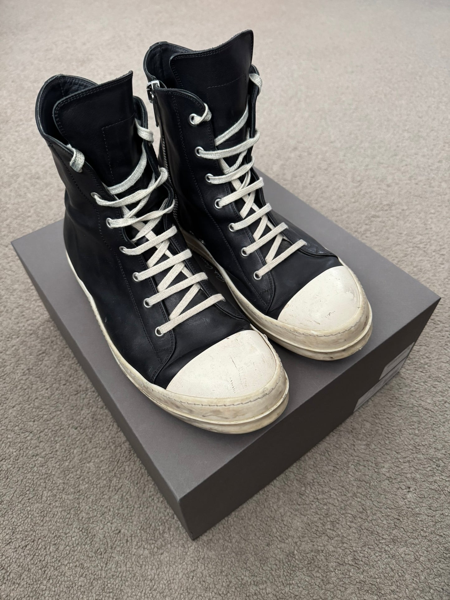 SS24 Rick Owens Mainline Leather Ramones High Top Sneakers