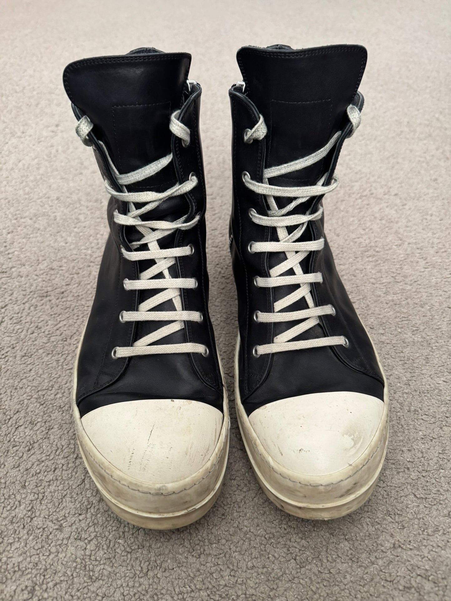 SS24 Rick Owens Mainline Leather Ramones High Top Sneakers
