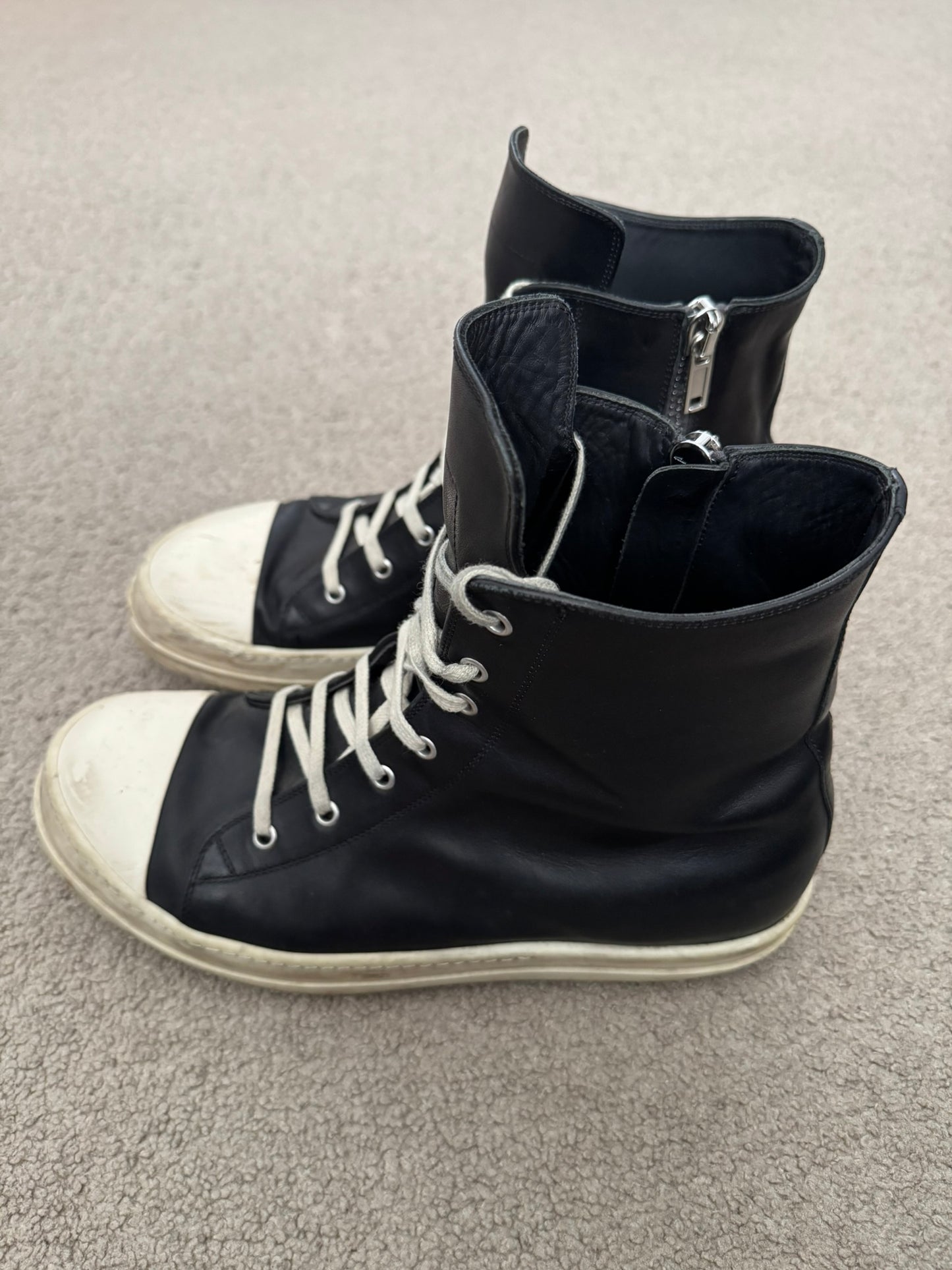SS24 Rick Owens Mainline Leather Ramones High Top Sneakers