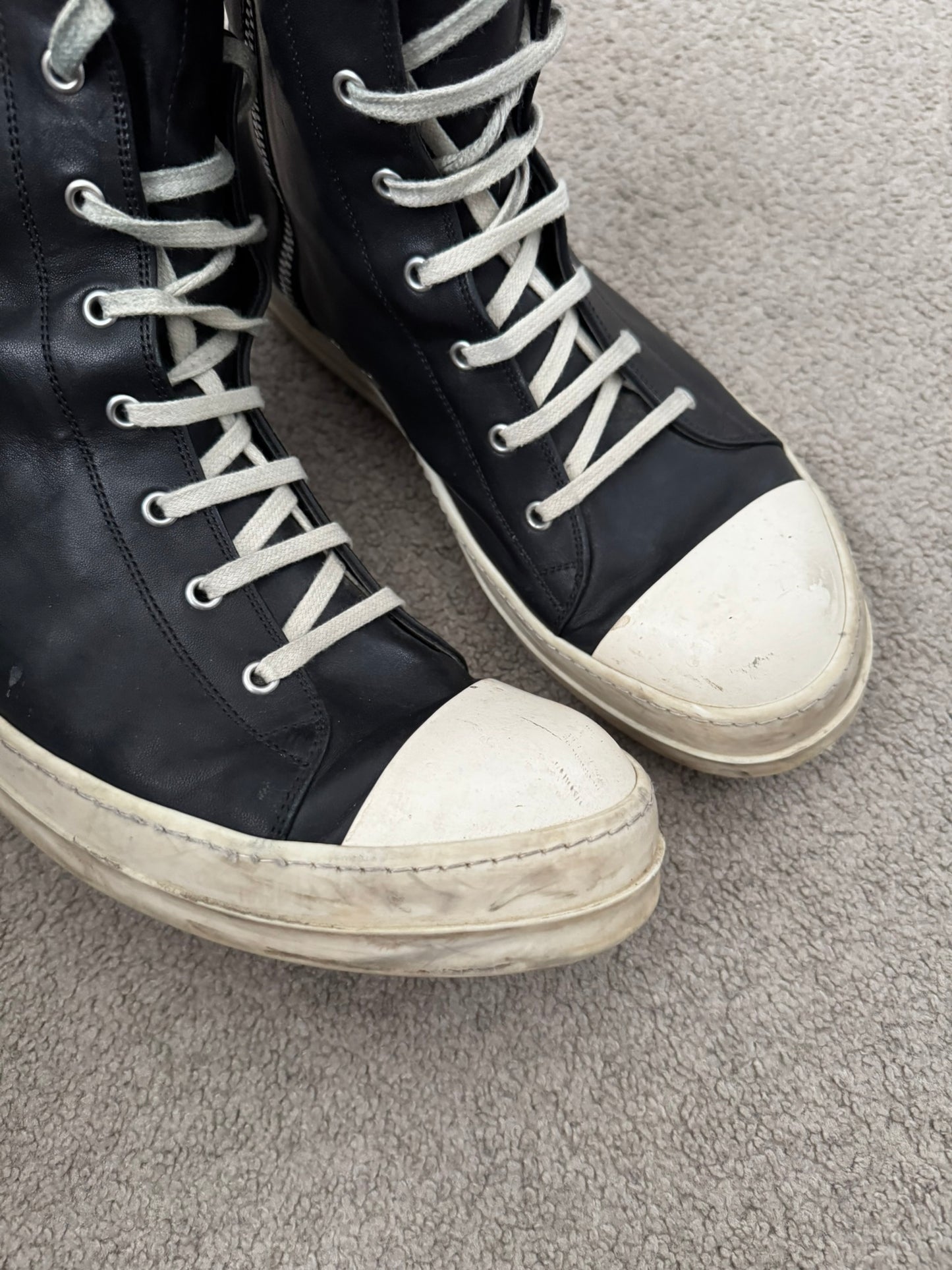 SS24 Rick Owens Mainline Leather Ramones High Top Sneakers