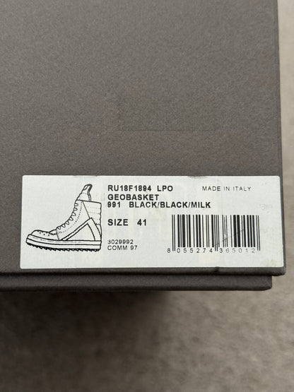 FW18 Rick Owens Mainline Black & White Geobasket Sneakers