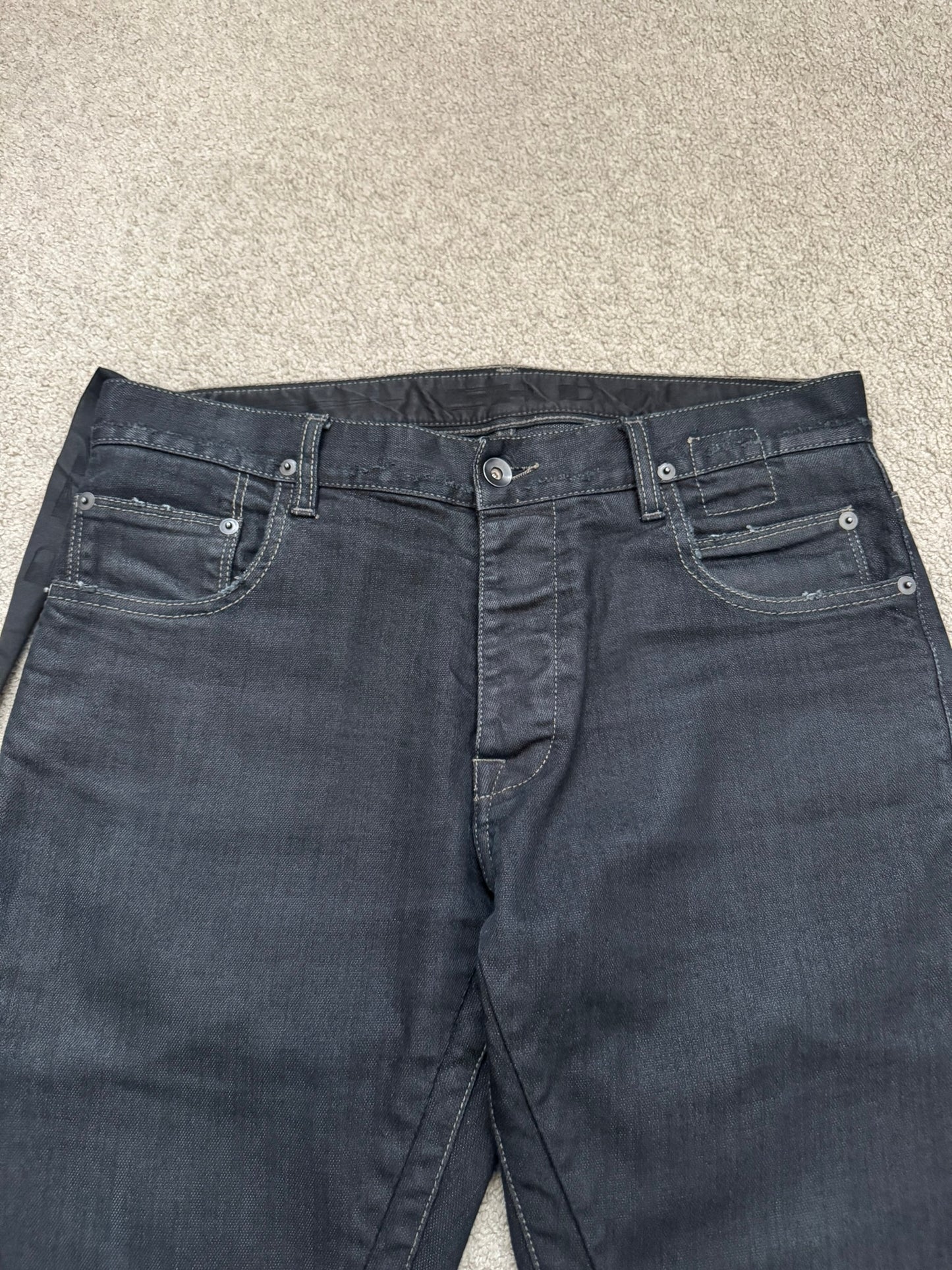 SS11 Rick Owens DRKSHDW "Anthem" Coated Detroit Cut Denim Jeans