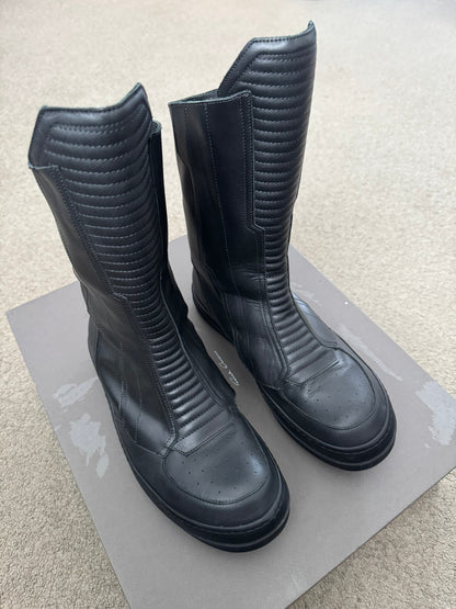 FW23 Rick Owens Mainline Black Leather High Biker "High" Sneakers