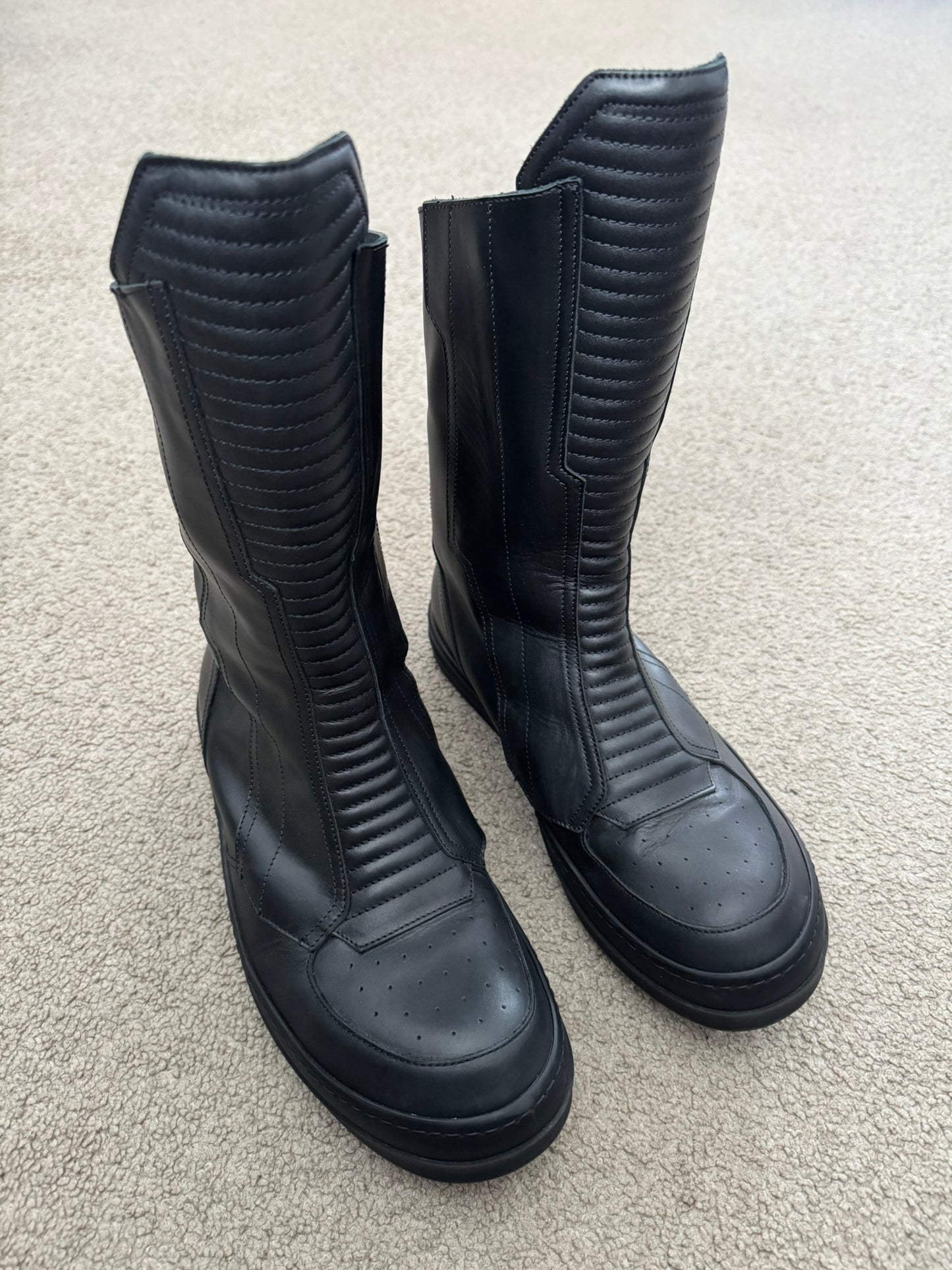 FW23 Rick Owens Mainline Black Leather High Biker "High" Sneakers