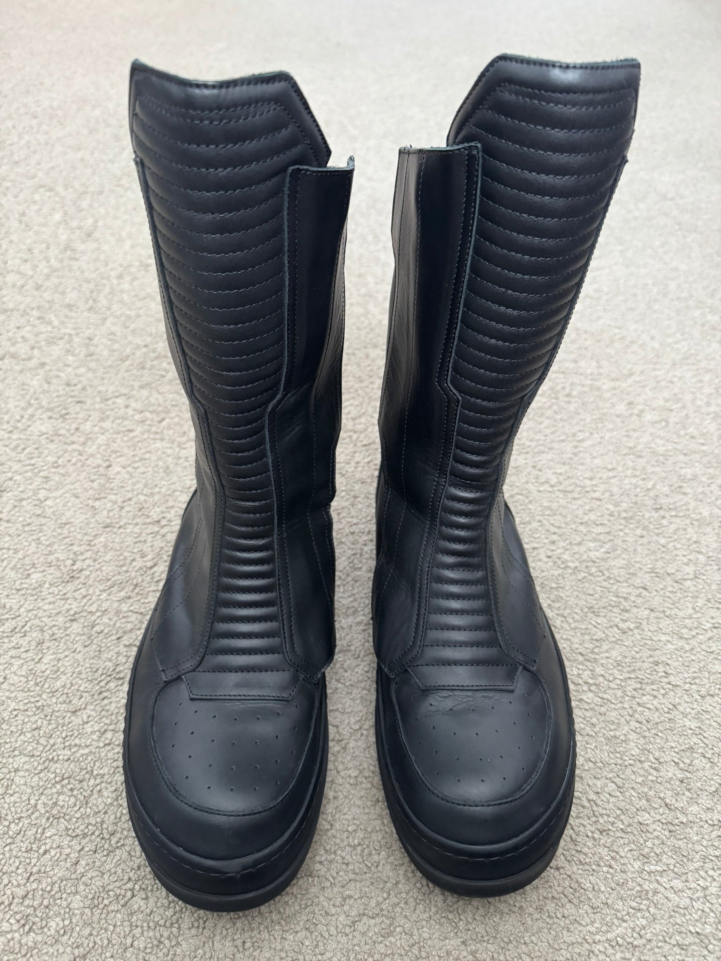 FW23 Rick Owens Mainline Black Leather High Biker "High" Sneakers