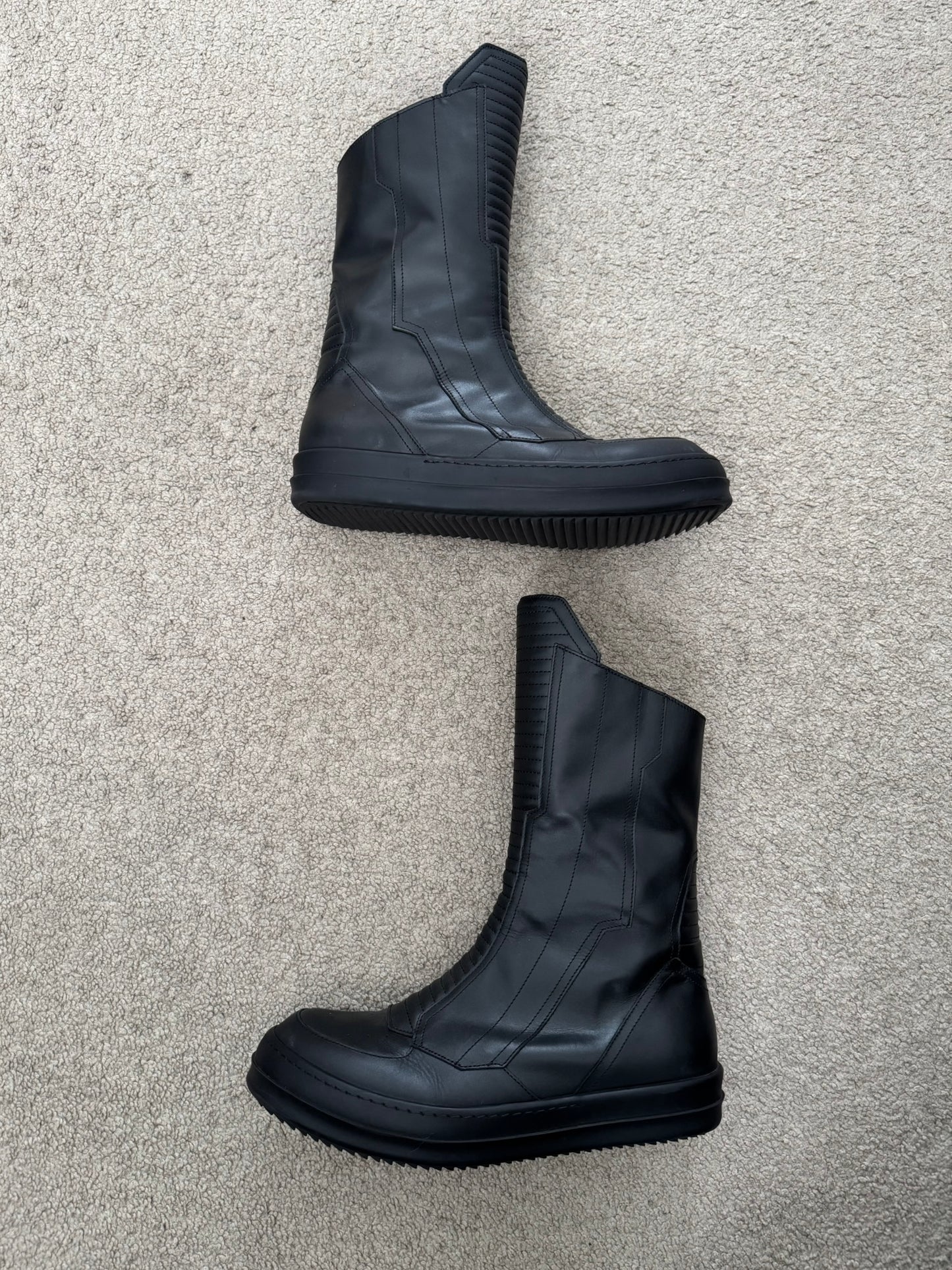 FW23 Rick Owens Mainline Black Leather High Biker "High" Sneakers