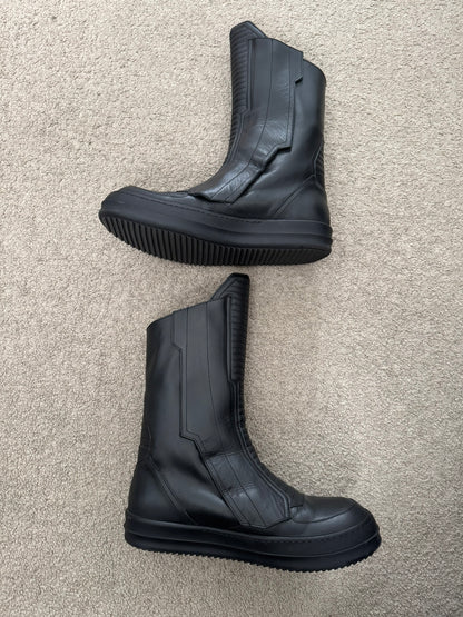 FW23 Rick Owens Mainline Black Leather High Biker "High" Sneakers