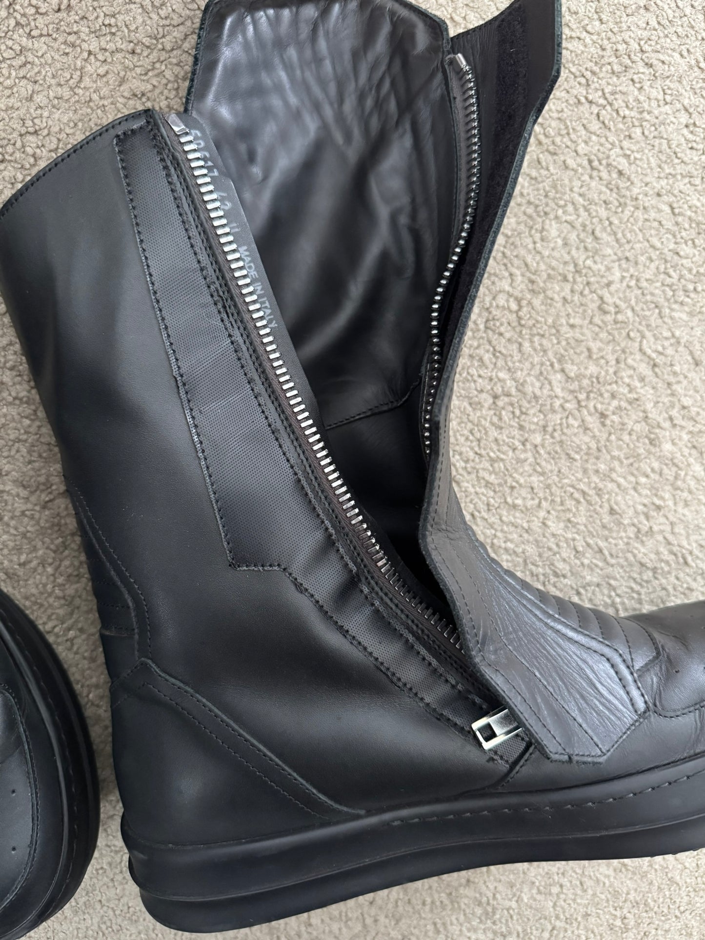 FW23 Rick Owens Mainline Black Leather High Biker "High" Sneakers