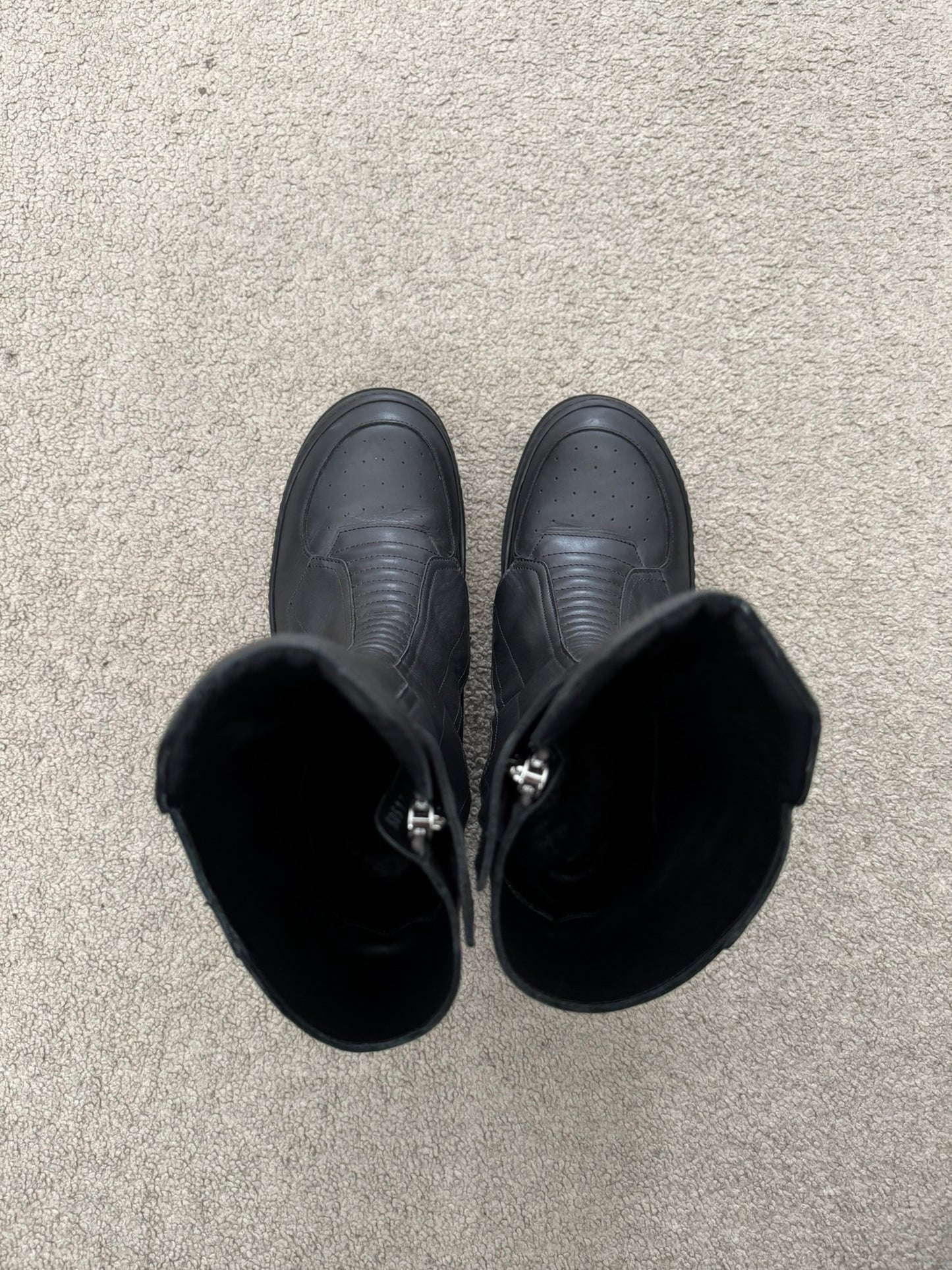 FW23 Rick Owens Mainline Black Leather High Biker "High" Sneakers