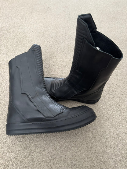 FW23 Rick Owens Mainline Black Leather High Biker "High" Sneakers