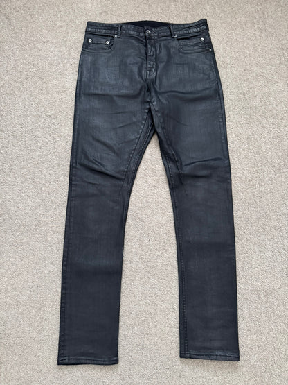 FW20 Rick Owens DRKSHDW Black Waxed Detroit Cut Denim Jeans