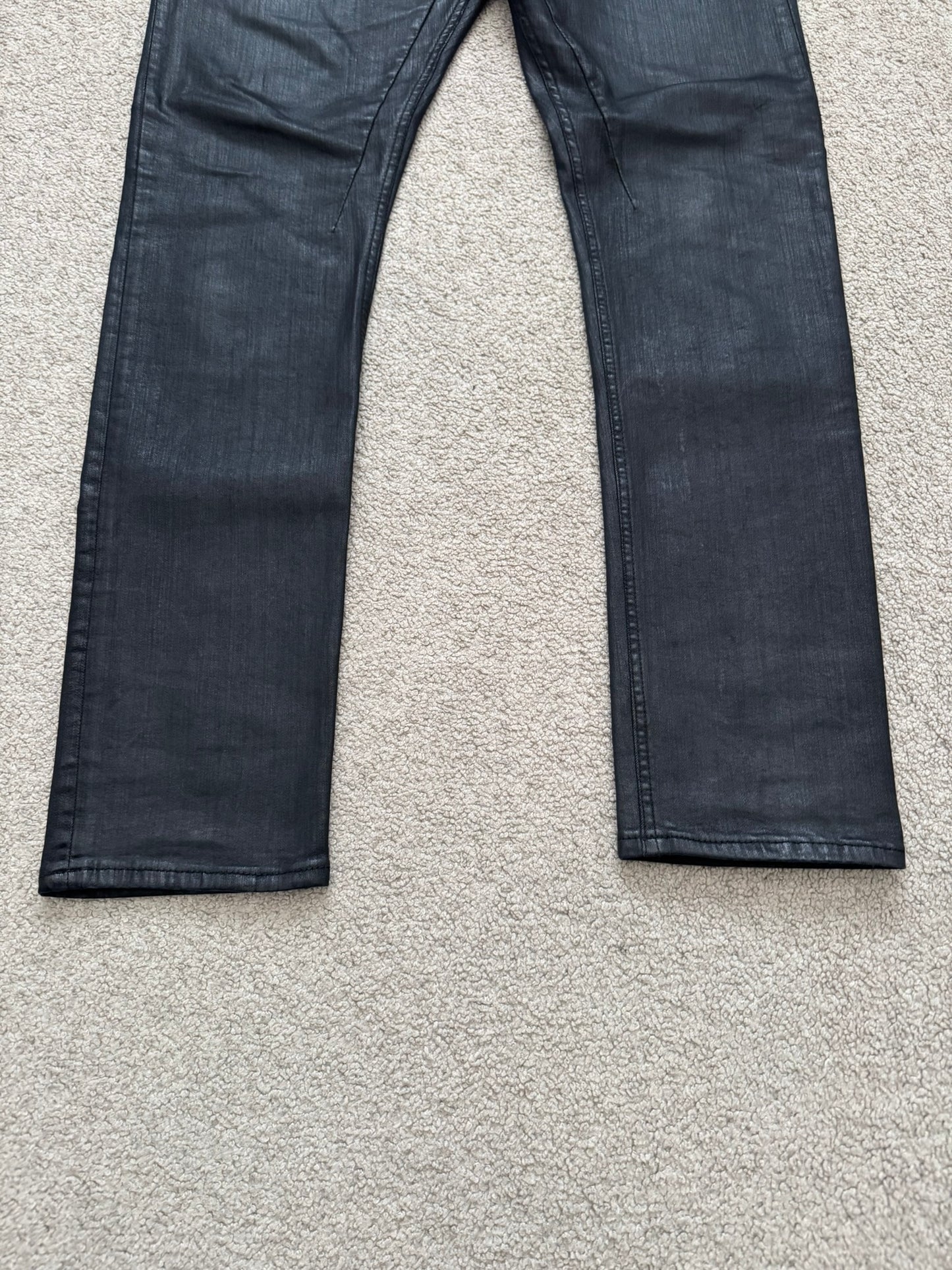 FW20 Rick Owens DRKSHDW Black Waxed Detroit Cut Denim Jeans
