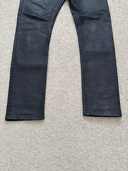 FW20 Rick Owens DRKSHDW Black Waxed Detroit Cut Denim Jeans