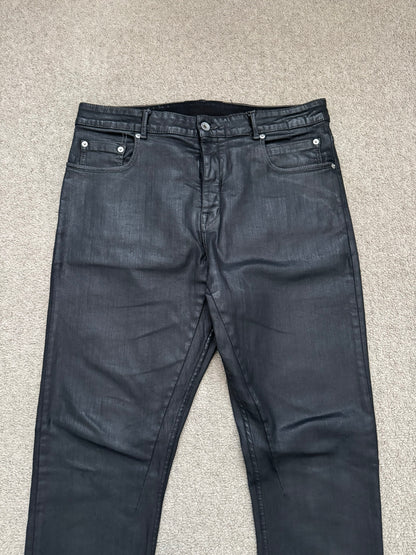 FW20 Rick Owens DRKSHDW Black Waxed Detroit Cut Denim Jeans