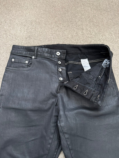 FW20 Rick Owens DRKSHDW Black Waxed Detroit Cut Denim Jeans