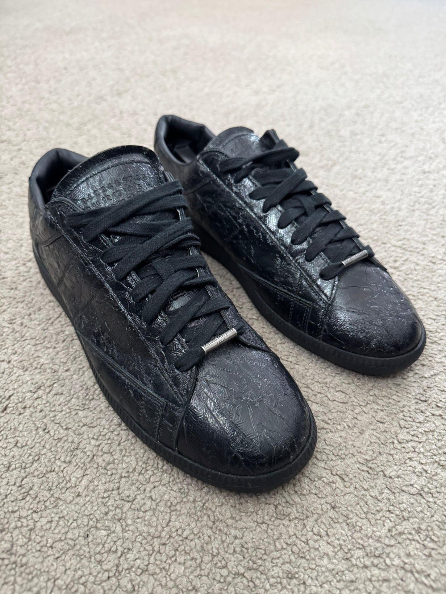 Maison Margiela Black Crinkled Lamb Leather GAT Sneakers
