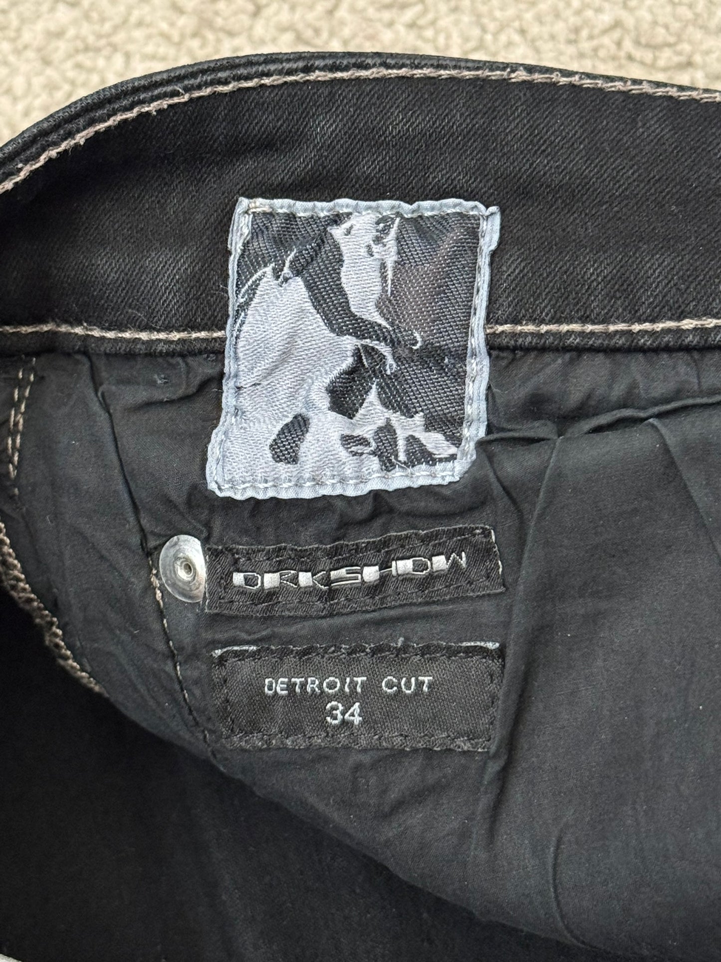 FW20 Rick Owens DRKSHDW Black Waxed Detroit Cut Denim Jeans