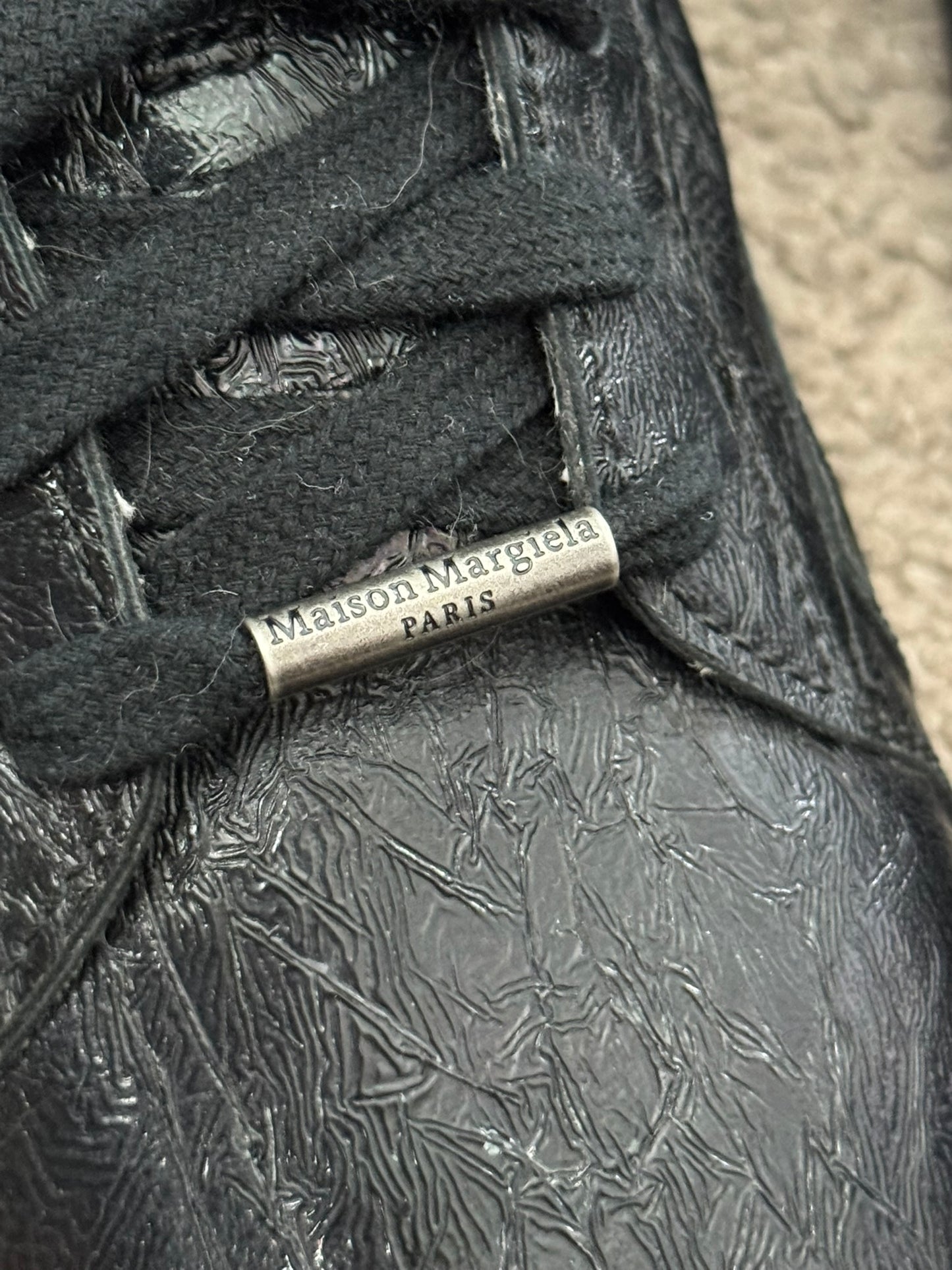 Maison Margiela Black Crinkled Lamb Leather GAT Sneakers