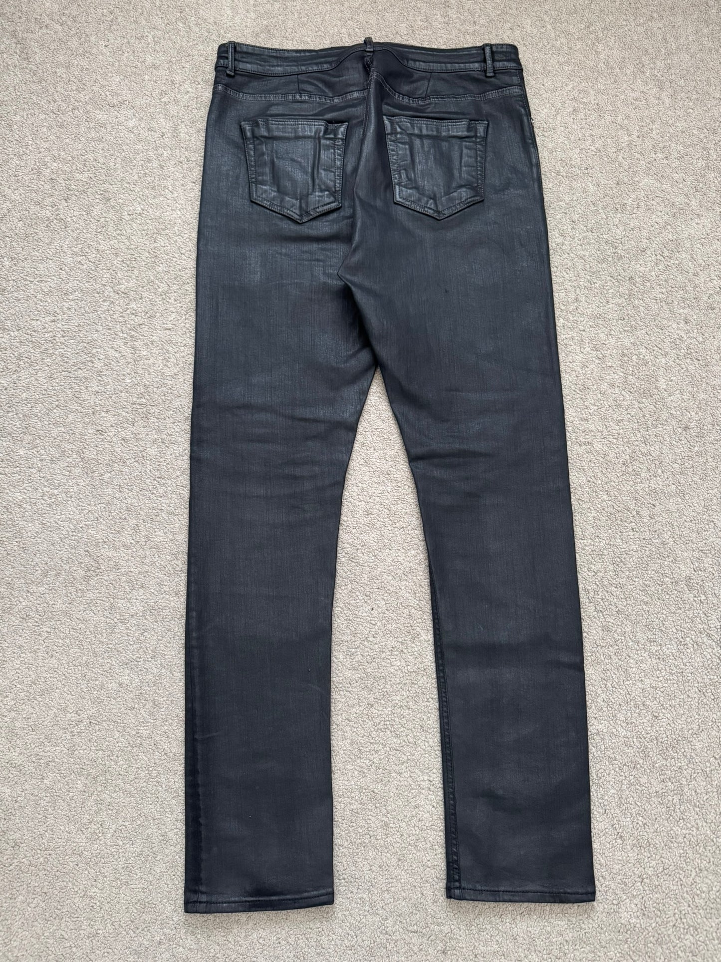 FW20 Rick Owens DRKSHDW Black Waxed Detroit Cut Denim Jeans