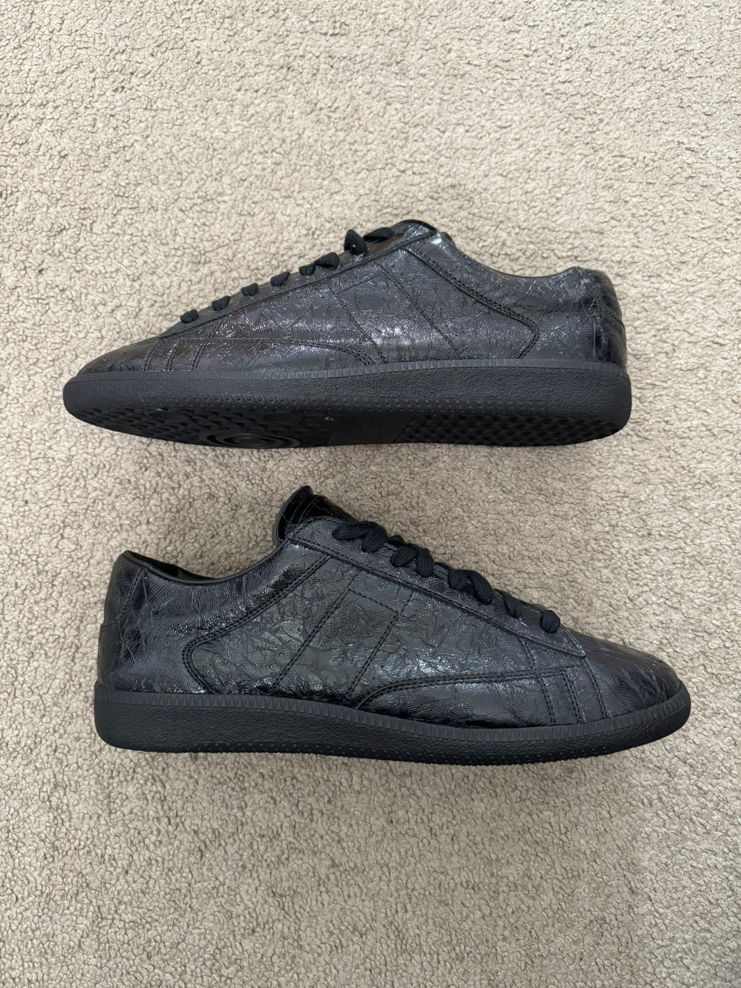 Maison Margiela Black Crinkled Lamb Leather GAT Sneakers