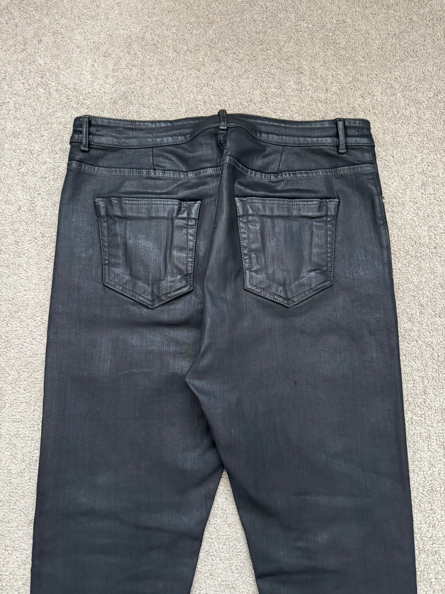 FW20 Rick Owens DRKSHDW Black Waxed Detroit Cut Denim Jeans