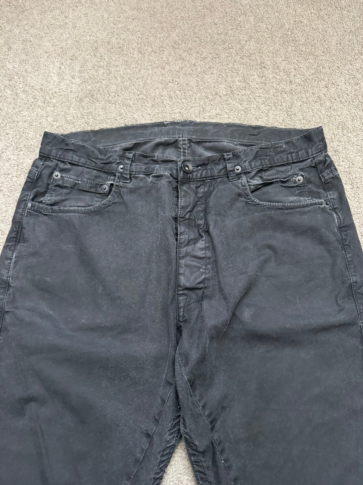 SS14 Rick Owens DRKSHDW Black Mineral Waxed Torrence Denim Jeans