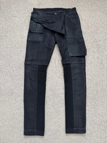 FW16 Rick Owens DRKSHDW Black Waxed Memphis Biker Denim Jeans