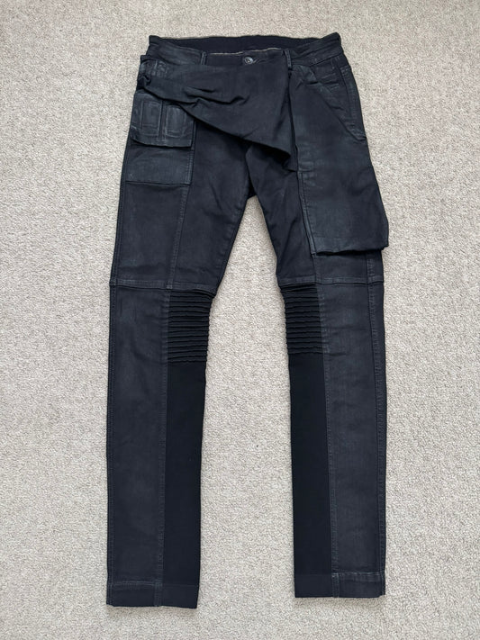 FW16 Rick Owens DRKSHDW Black Waxed Memphis Biker Denim Jeans
