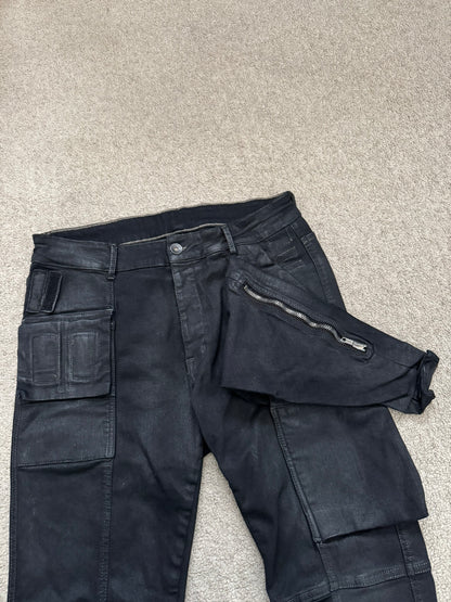 FW16 Rick Owens DRKSHDW Black Waxed Memphis Biker Denim Jeans