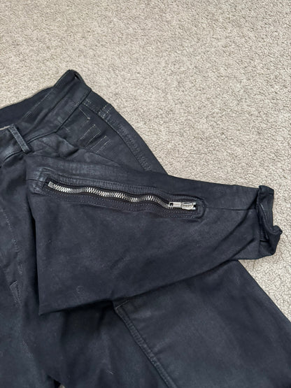 FW16 Rick Owens DRKSHDW Black Waxed Memphis Biker Denim Jeans