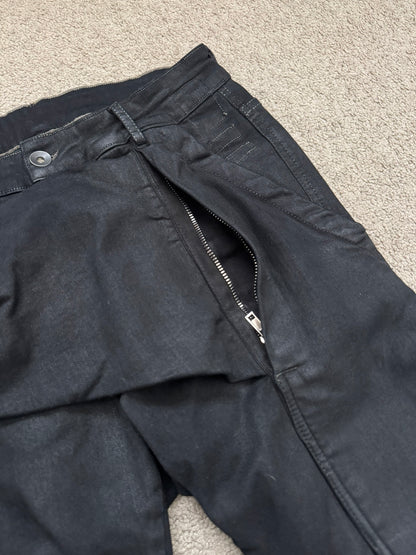 FW16 Rick Owens DRKSHDW Black Waxed Memphis Biker Denim Jeans
