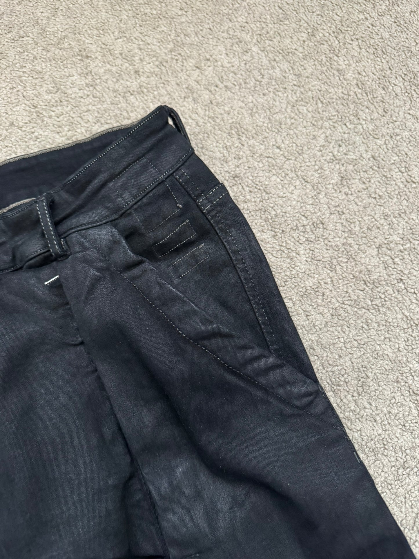 FW16 Rick Owens DRKSHDW Black Waxed Memphis Biker Denim Jeans