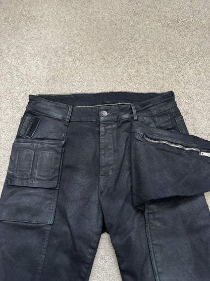 FW16 Rick Owens DRKSHDW Black Waxed Memphis Biker Denim Jeans