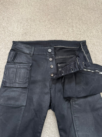 FW16 Rick Owens DRKSHDW Black Waxed Memphis Biker Denim Jeans