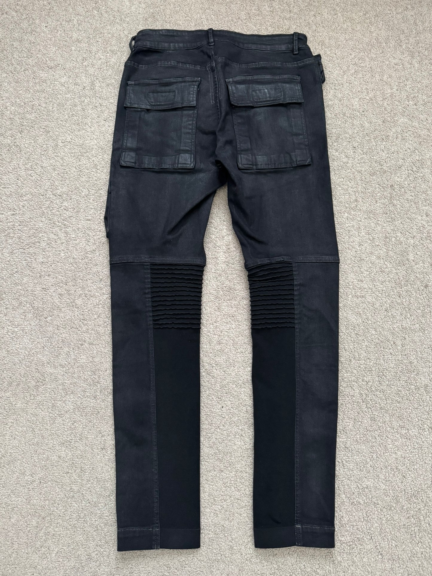 FW16 Rick Owens DRKSHDW Black Waxed Memphis Biker Denim Jeans