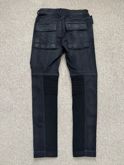 FW16 Rick Owens DRKSHDW Black Waxed Memphis Biker Denim Jeans