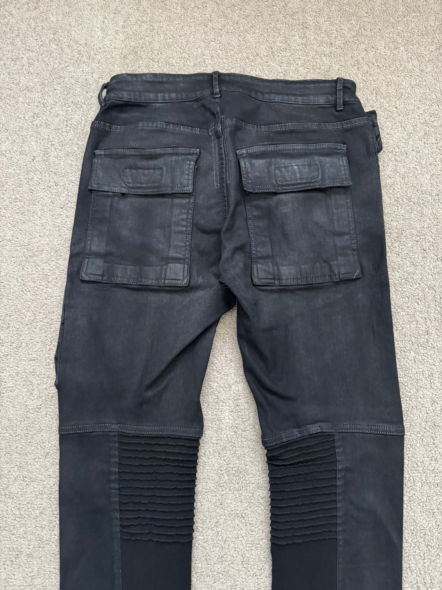 FW16 Rick Owens DRKSHDW Black Waxed Memphis Biker Denim Jeans