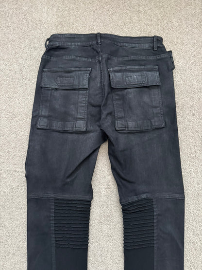 FW16 Rick Owens DRKSHDW Black Waxed Memphis Biker Denim Jeans