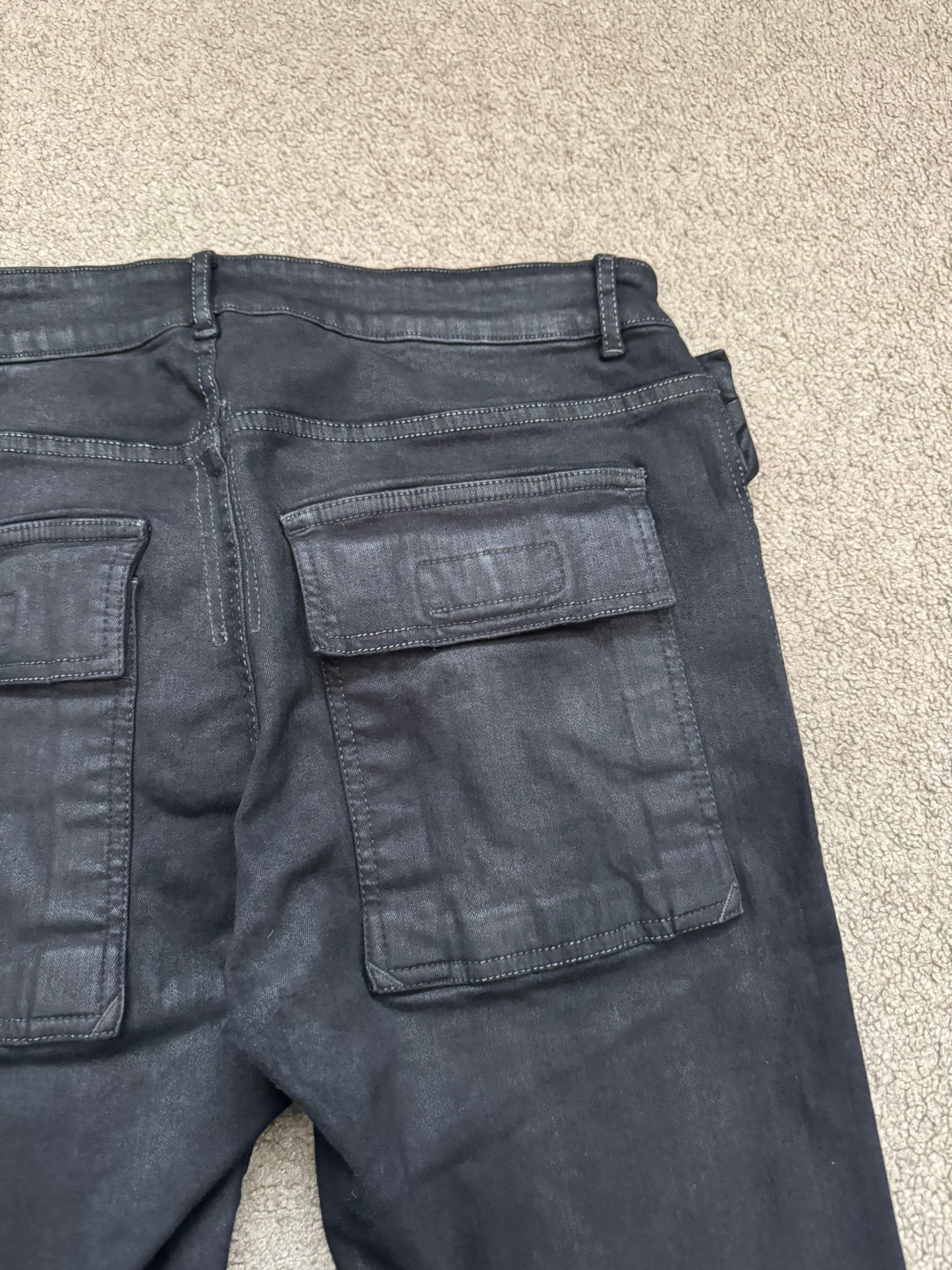 FW16 Rick Owens DRKSHDW Black Waxed Memphis Biker Denim Jeans