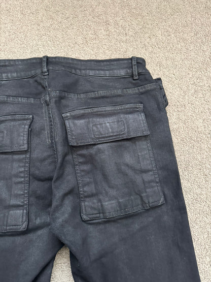 FW16 Rick Owens DRKSHDW Black Waxed Memphis Biker Denim Jeans