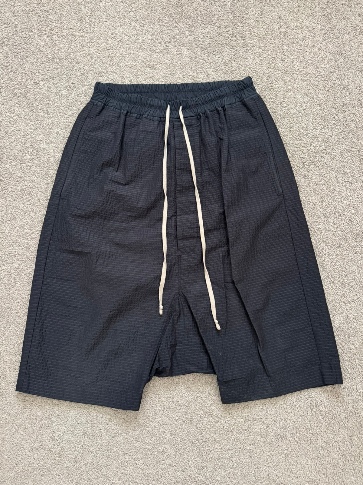 SS19 Rick Owens Mainline "Babel" Nylon Wool Seersucker Pods Shorts