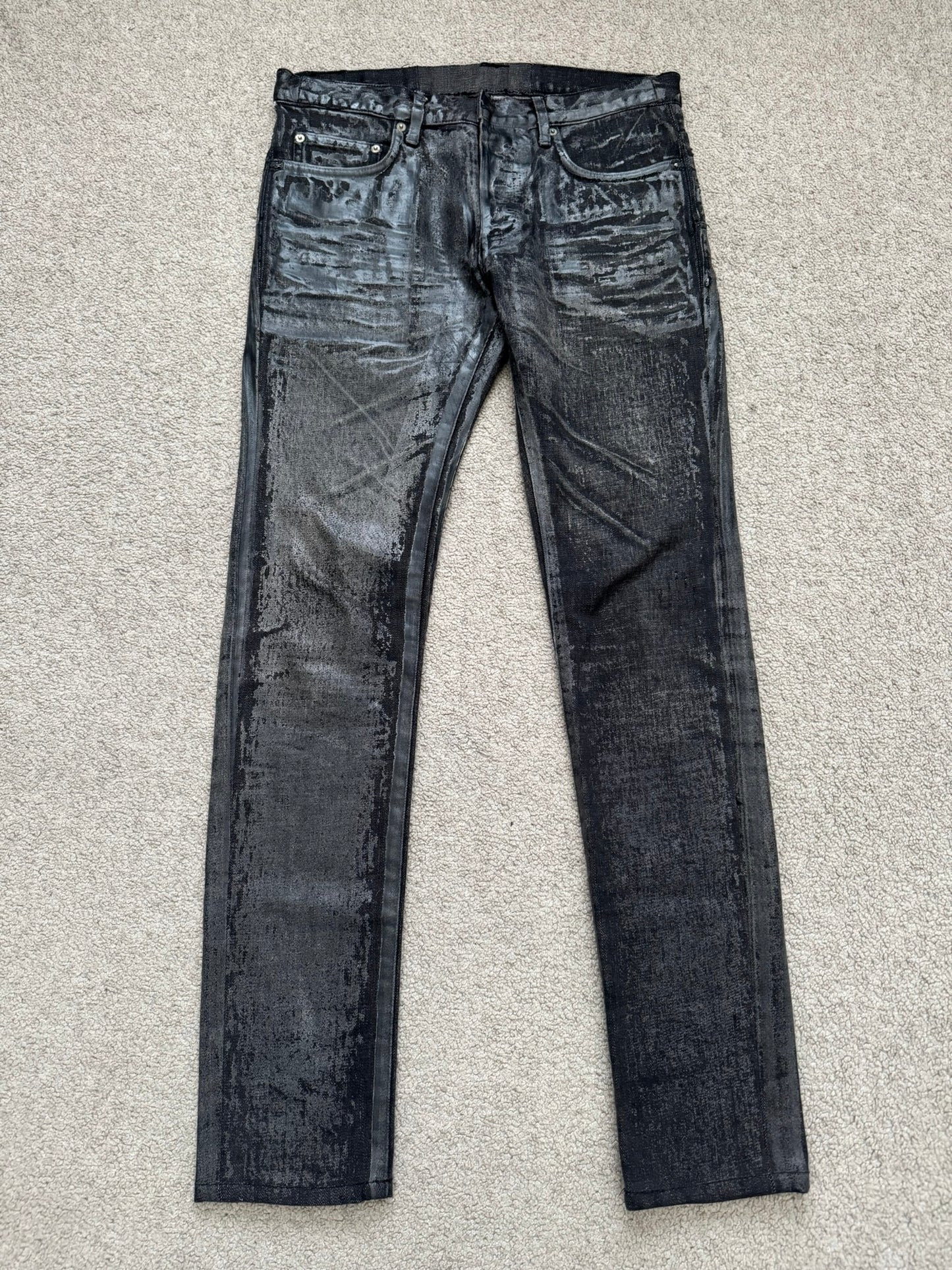 AW08 Dior Homme “Luster” Black Waxed Clawmark Denim Jeans