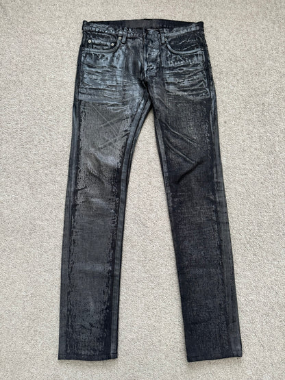 AW08 Dior Homme “Luster” Black Waxed Clawmark Denim Jeans