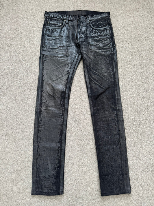 AW08 Dior Homme “Luster” Black Waxed Clawmark Denim Jeans
