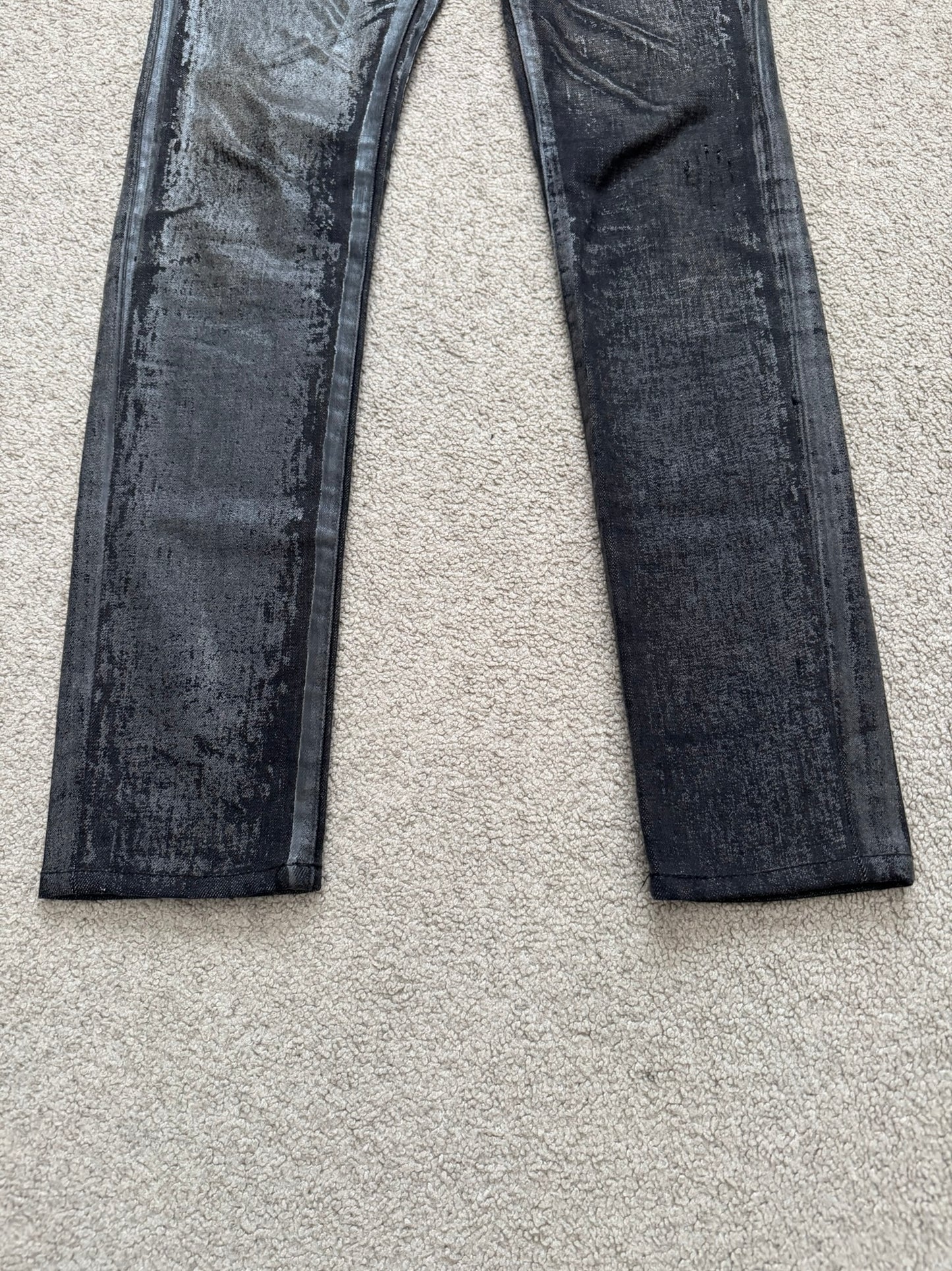 AW08 Dior Homme “Luster” Black Waxed Clawmark Denim Jeans