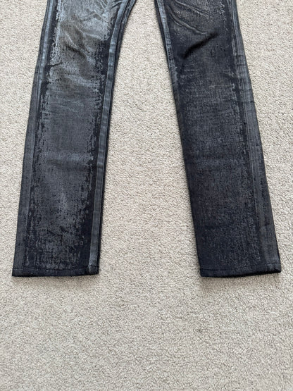 AW08 Dior Homme “Luster” Black Waxed Clawmark Denim Jeans