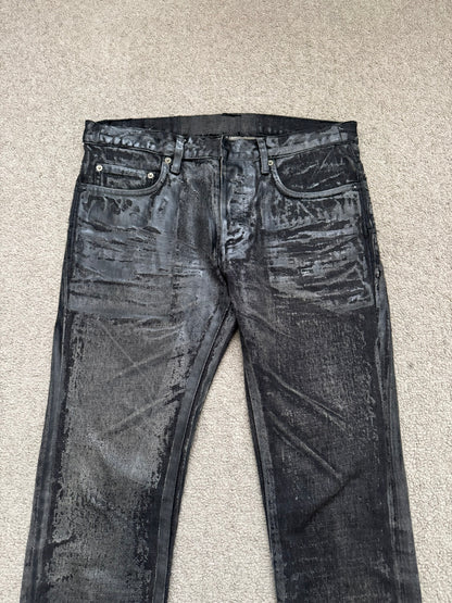 AW08 Dior Homme “Luster” Black Waxed Clawmark Denim Jeans
